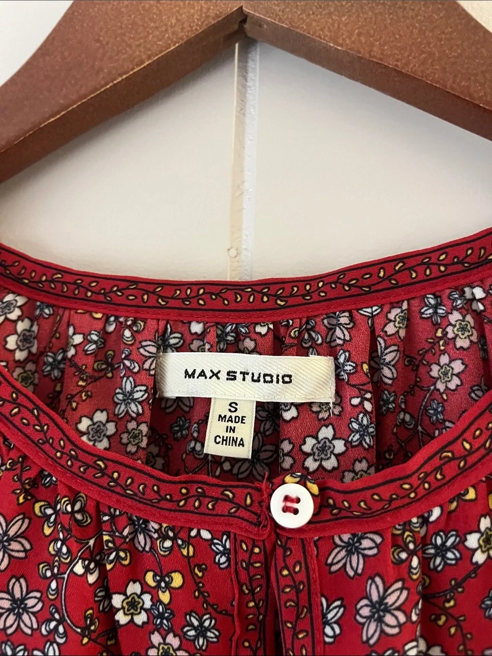 Madewell Red Floral Puff-Sleeve Button-Front Top